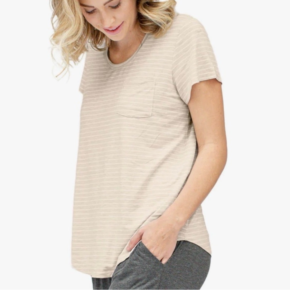 Kindred Bravely Everyday Bamboo Nursing And Maternity Tee In Oatmeal Stripe